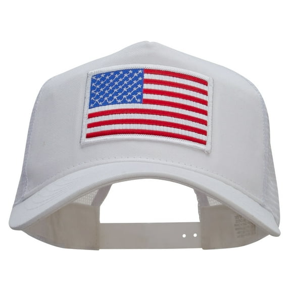 American Flag Patched New Big Size Trucker Mesh Cap - White XL-3XL