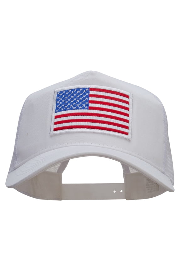 American Flag Patched New Big Size Trucker Mesh Cap - White XL-3XL