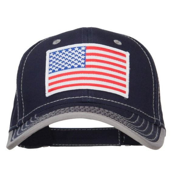 American Flag Patched Superior Cotton Cap - Navy Grey OSFM