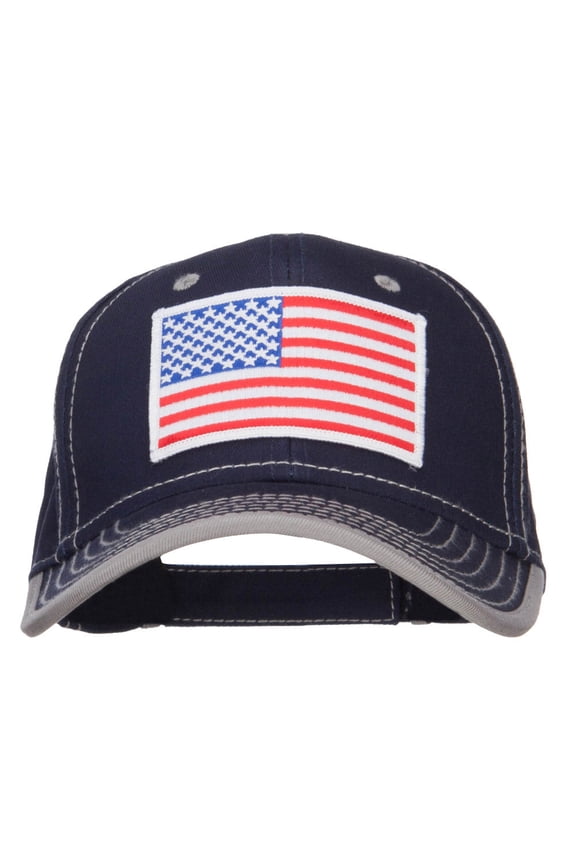 American Flag Patched Superior Cotton Cap - Navy Grey OSFM
