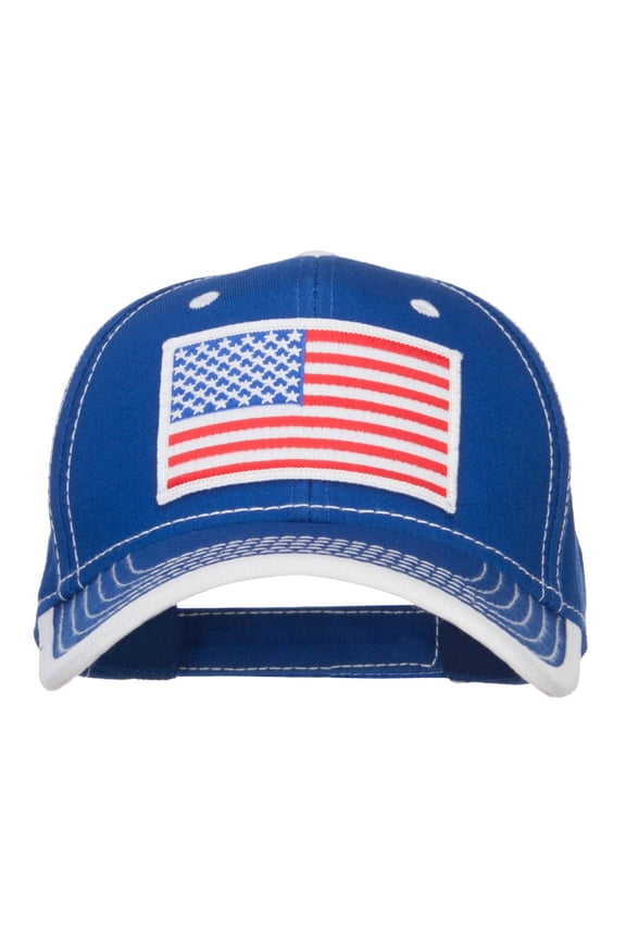 American Flag Patched Superior Cotton Cap - Royal White OSFM