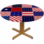 American Flag Patchwork Round Tablecloth USA Patriotic Independence Day Waterproof Oil-Proof Table Cover Table Cloth for Indoor Dining, Outdoor Picnic Parties, Camping,Fits for Table 40-44"