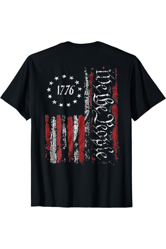 American Flag Patriotic 1776 We The People USA Print On Back T-Shirt