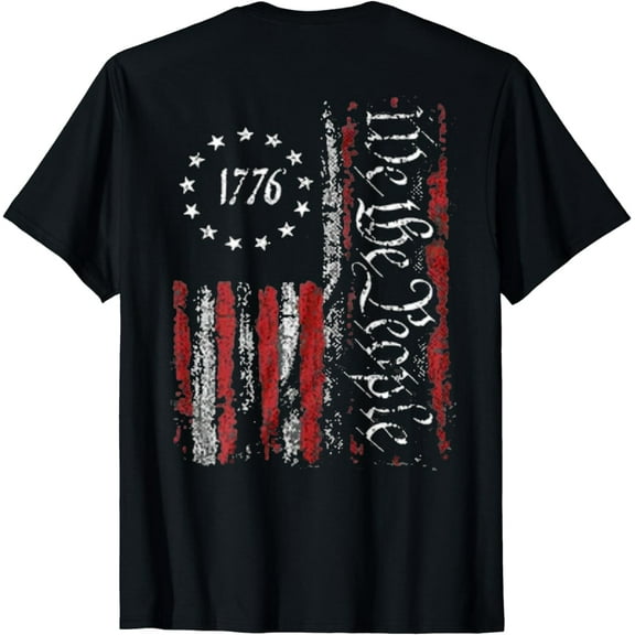 American Flag Patriotic 1776 We The People USA Print On Back T-Shirt