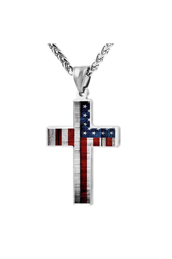 American Flag Patriotic Cross Pendant Necklace for Men and Women Christmas Jewelry for Men