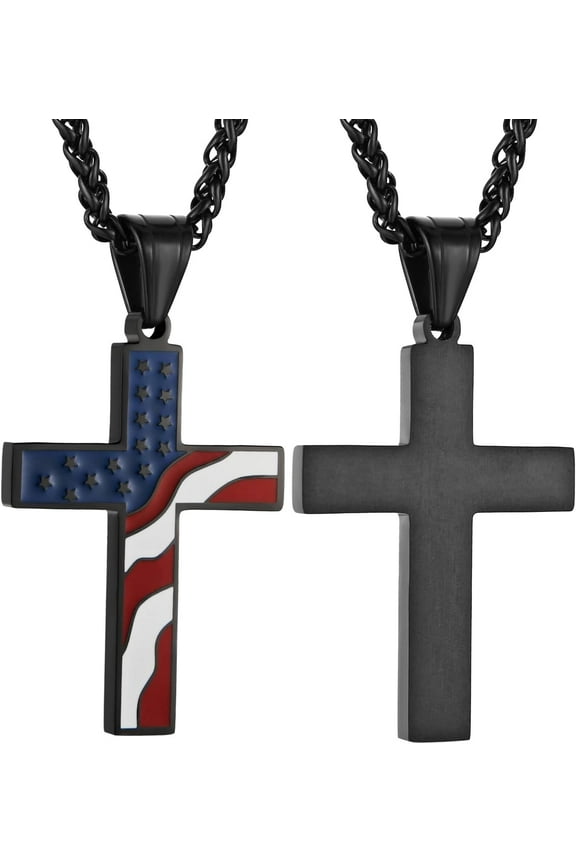 American Flag Patriotic Cross Religious Jewelry Pendant Necklace