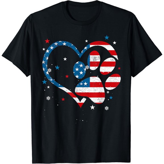 American Flag Patriotic Dog & Cat Paw Print - 4th Of July T-Shirt100% cotton
