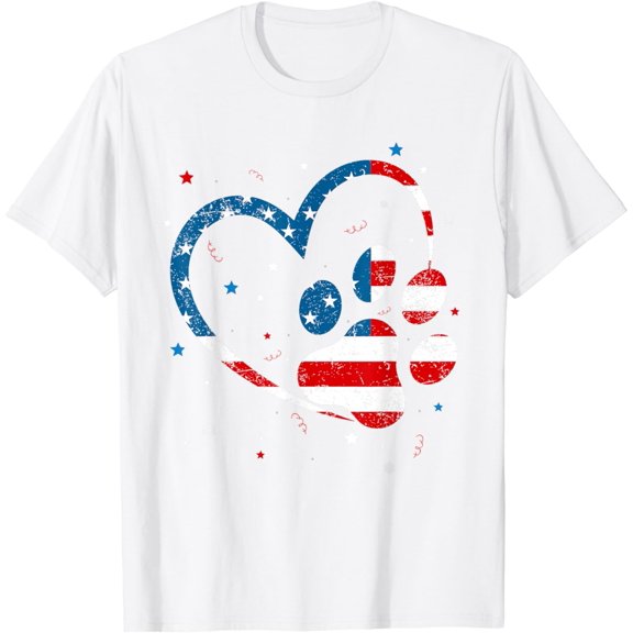 American Flag Patriotic Dog & Cat Paw Print - 4th Of July T-Shirt