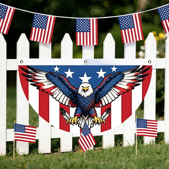 American Flag Patriotic Eagle American Non-Pleated Fan Flag, 1.5x3 ft, 1 Pack American Bunting Flag Banner, Suitable for Outdoor and Indoor Decoration