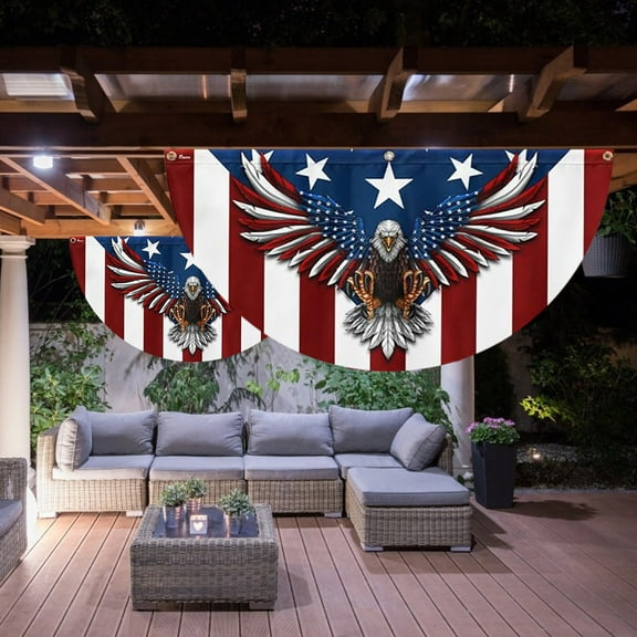 American Flag Patriotic Eagle American Non-Pleated Fan Flag, 35.4IN, Memorial Day Flag 4th of July Flag Veterans Day Flag Patriotic House Yard Decoration Banner, Suitable for Outdoor and Indoor