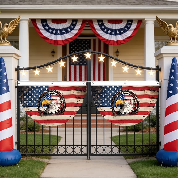 American Flag Patriotic Eagle American Non-Pleated Fan Flag, 35x18in, 1 Pack Suitable for Outdoor and Indoor