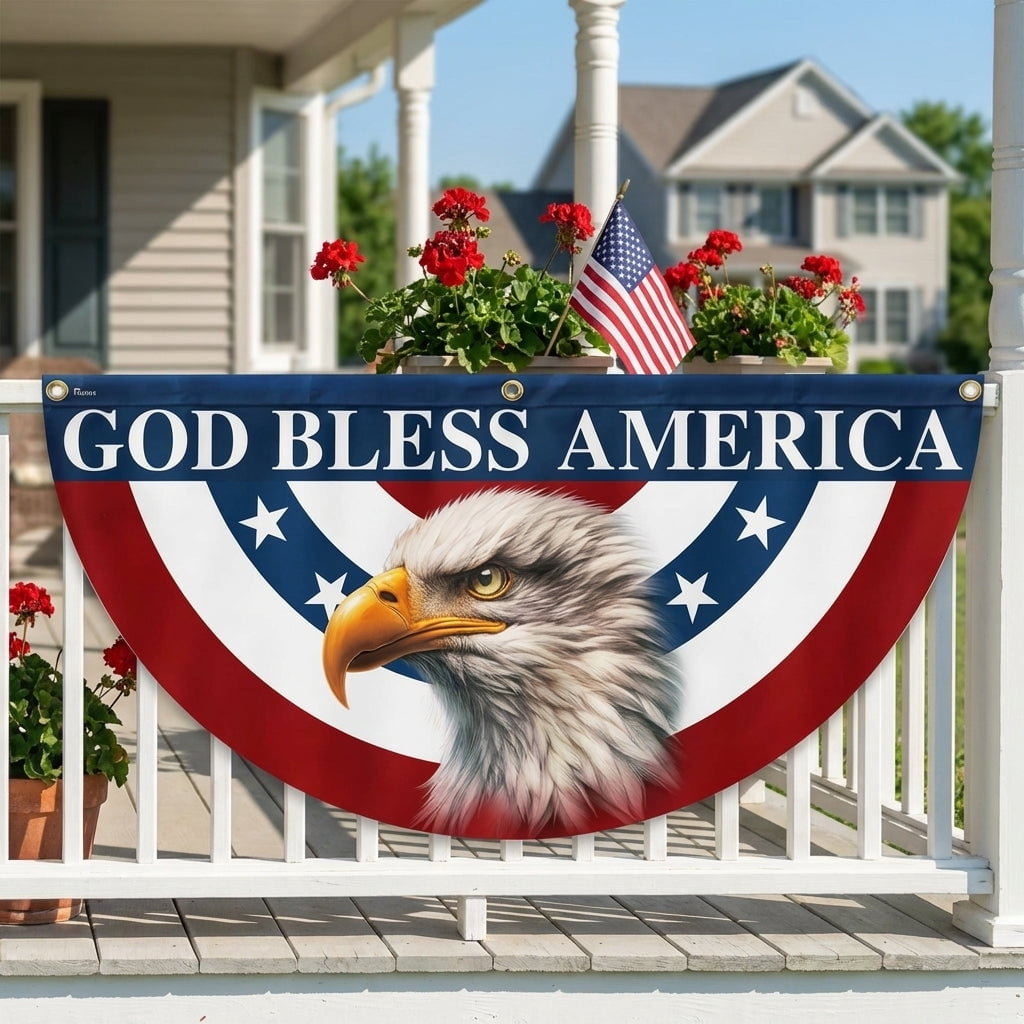 American Flag Patriotic Eagle God Bless America Bunting Fan Flag 36x72in