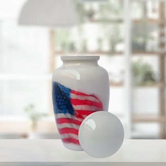 American Flag Patriotic Large Adult Cremation Urn for Human Ashes With Velvet Bag