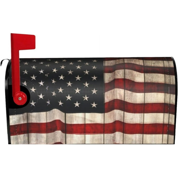 American Flag Patriotic Memorial Day 4th July Vintage Wooden Board Mailbox Magnetic Post Mailbox Cover Garden Decor Outdoor Large 25.5" X 21"
