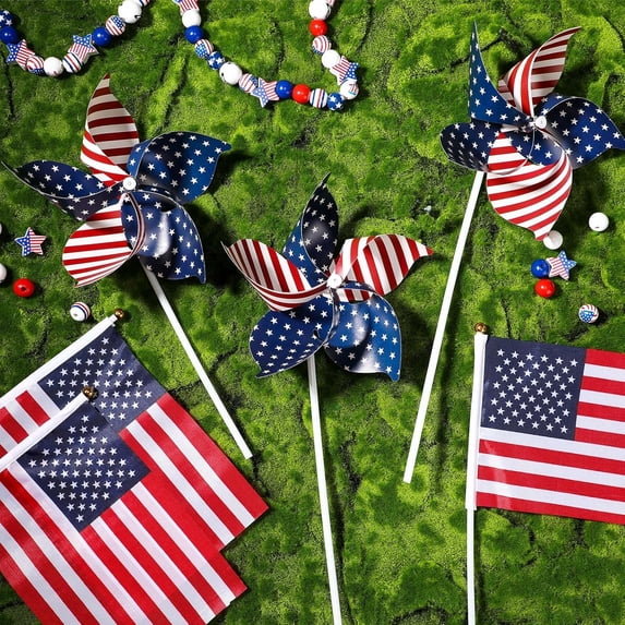 American Flag Patriotic Pinwheels – Windmill Wind Spinner for Yard Garden Lawn – Fourth of July Independence Day Party Decorations (A2 , 12PCS)