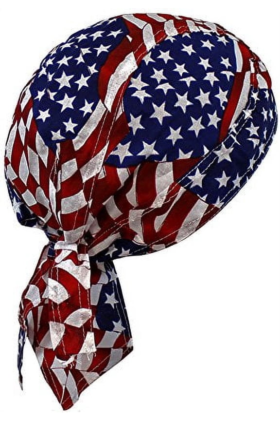 American Flag Red White Blue Biker Skull Cap Bandana USA (One Size, Patch Flag)