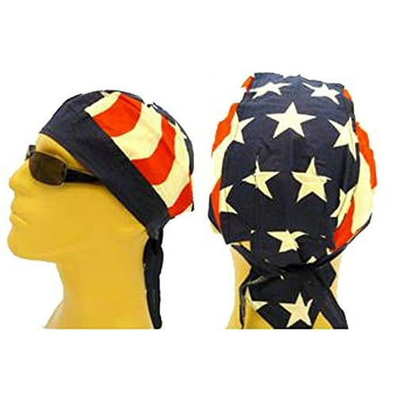American Flag Patriotic Stars Stripes Red White Blue Skull Cap Doo Rag USA (One Size, Stripes Flag)