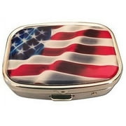 American Flag Patriotic Two Section Rectangular Pocket/Purse/Travel Pill Box