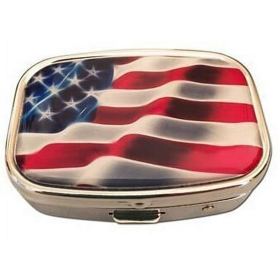 American Flag Patriotic Two Section Rectangular Pocket/Purse/Travel Pill Box
