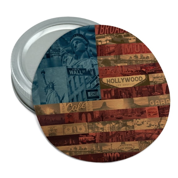 American Flag Patriotic USA Collage Round Rubber Non-Slip Jar Gripper Lid Opener