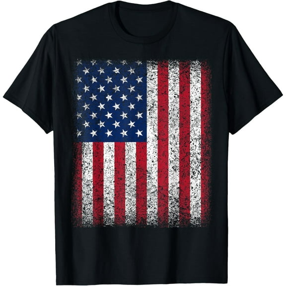 American Flag Patriotic USA Flag Red White Blue Distressed T-Shirt100% cotton