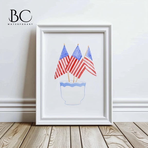 American Flag Patriotic Vase Home Decoration, Unframed Paper Poster 8x10in