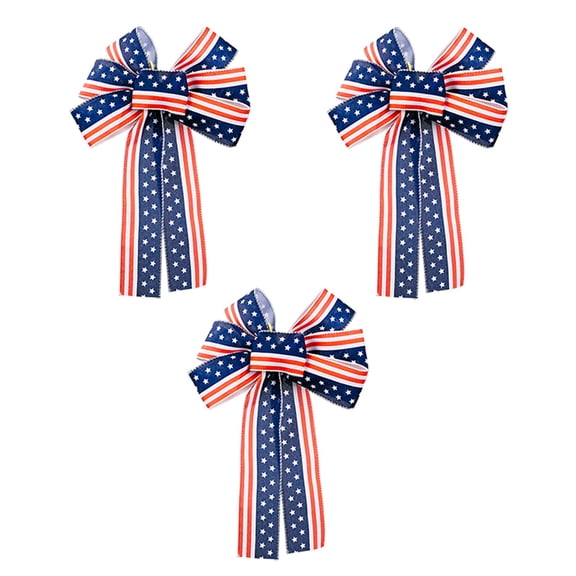 American Flag Patriotic Wreath Bow, 3 Pc 4th of July Decor Bows, Red White Blue Stripe Stars Tree Topper Patriotic Bows, Independence Day Decorative Bow for Front Door, Memorial Day Occasions