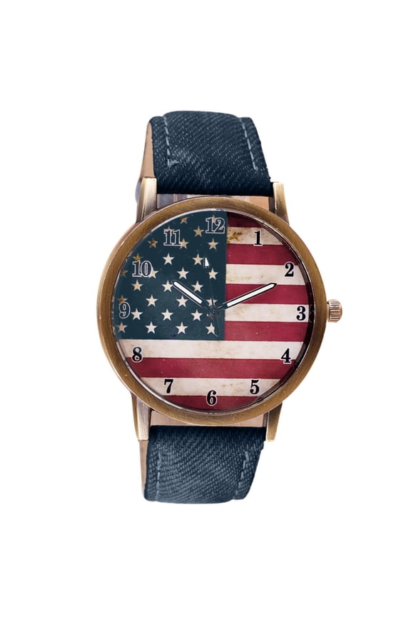 American Flag Pattern Leather Band Analog Quartz Wrist Watch PU Leather Alloy Case Stainless Steel Back Cover Fashionable Daily Wear Gift for Men Women