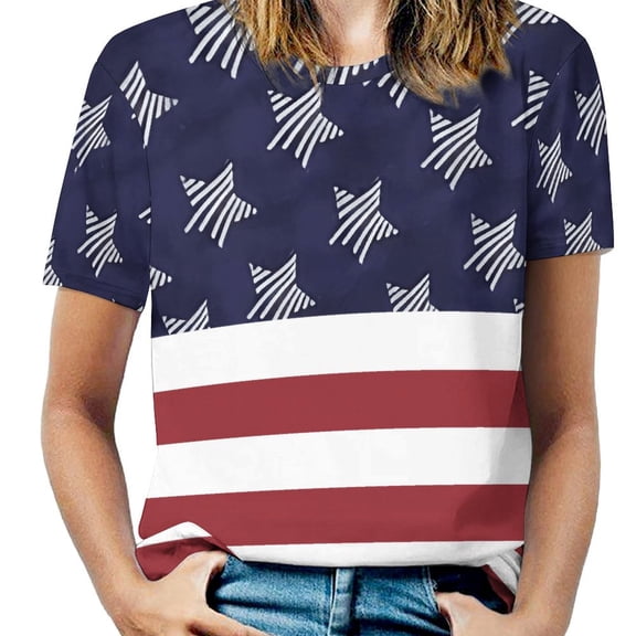 American Flag Pattern Women's T-Shirt Short Sleeve T Shirts Tops Tee Ladies Loose T