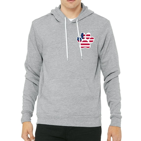 American Flag Paw Print, 4th of July Hoodies, Patriotic Hoodies - Heather Grey MH200HOODPATRIOT S6 L