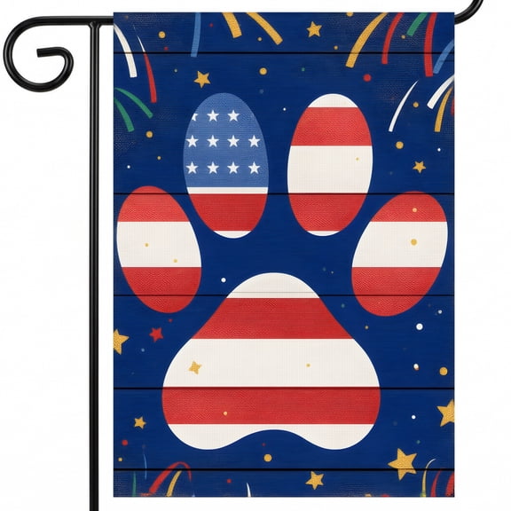 American Flag Paw Print Garden Flag - 28x40 Inch Patriotic Decoration for July Fourth