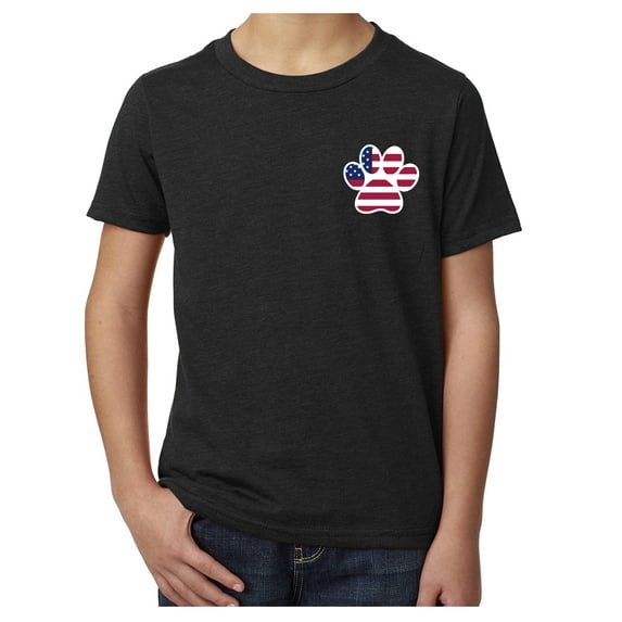 American Flag Paw Print, Kids Gaphic T-shirts, 4th of July Shirts - Black MH200YPATRIOT S6 S