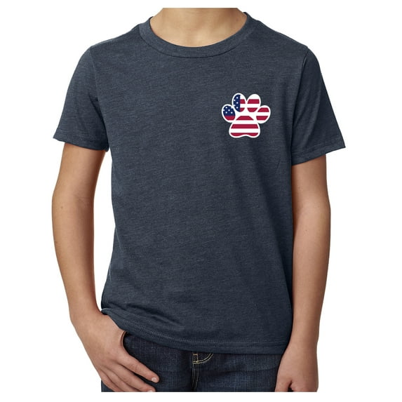 American Flag Paw Print, Kids Gaphic T-shirts, 4th of July Shirts - Heather Navy MH200YPATRIOT S6 M