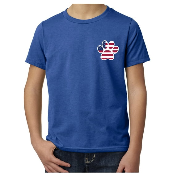 American Flag Paw Print, Kids Gaphic T-shirts, 4th of July Shirts - Royal MH200YPATRIOT S6 XL