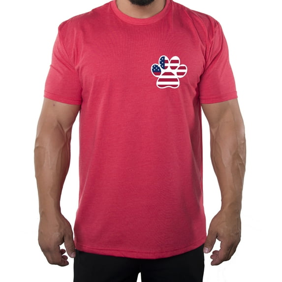 American Flag Paw Print, Men's Gaphic T-shirts, 4th of July Shirts - Heather Red MH200PATRIOT S6 2XL