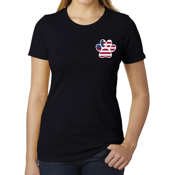 American Flag Paw Print, Women's Gaphic T-shirts, 4th of July Shirts - Black MH200WPATRIOT S6 XS