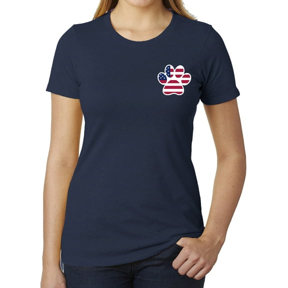 American Flag Paw Print, Women's Gaphic T-shirts, 4th of July Shirts - Heather Navy MH200WPATRIOT S6 2XL