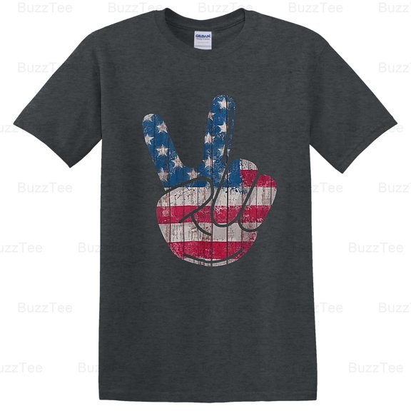 American Flag Peace Sign Hand 4th Fourth Of July Hippie Patriotic T-Shirt Unisex, up to 5XL