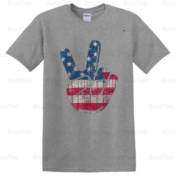 American Flag Peace Sign Hand 4th Fourth Of July Hippie Patriotic T-Shirt Unisex, up to 5XL