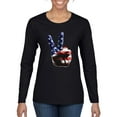 thumbnail image 1 of American Flag Peace Sign Hand Pop Culture Womens Graphic Long Sleeve T-Shirt, Black, Small, 1 of 3