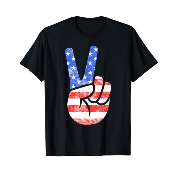 American Flag Peace Sign Hand T-Shirt Fourth of July Shirt T-Shirt