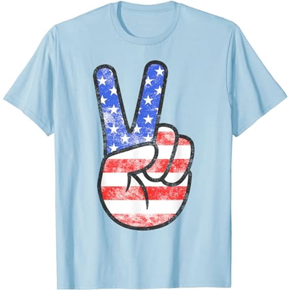 American Flag Peace Sign Hand T-Shirt Fourth of July Shirt T-Shirt