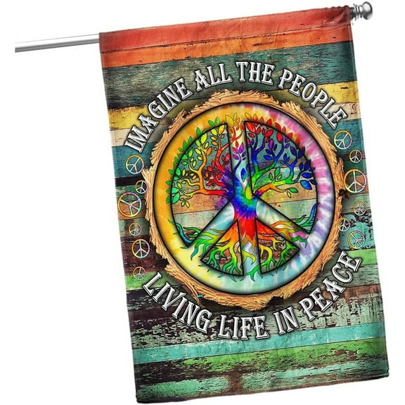 American Flag-Peace Sign Hippie Flag Imagine All The People Living Life In Peace Flag TPT597F, Garden Flag (11.5" x 17.5")-USA Flags Premium Polyester-Decorative Indoor Outdoor Flag