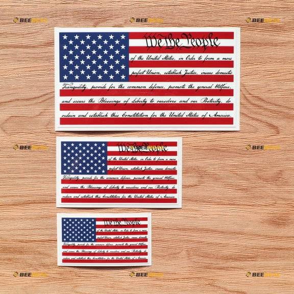 American Flag We The People Vinyl Decal Sticker US Constitution Preamble - 3 Pack Glossy, 3 Inches, 4 Inches, 6 Inches - for Car Boat Laptop Cup Phone 03290