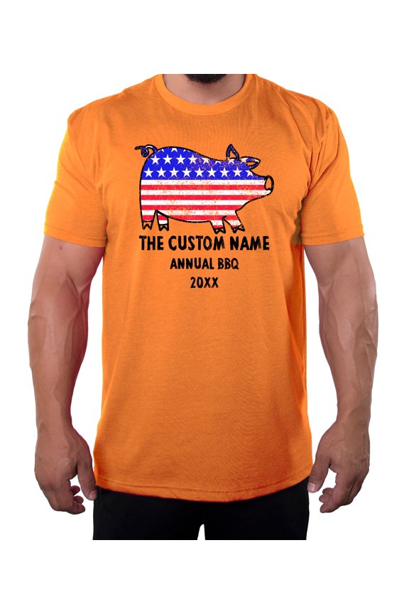 American Flag Pig with Custom Name - Family Reunion Mens T-shirts
