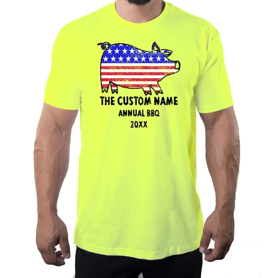 American Flag Pig with Custom Name - Family Reunion Mens T-shirts