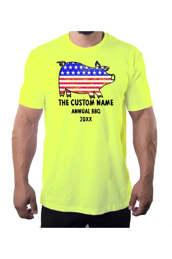 American Flag Pig with Custom Name - Family Reunion Mens T-shirts