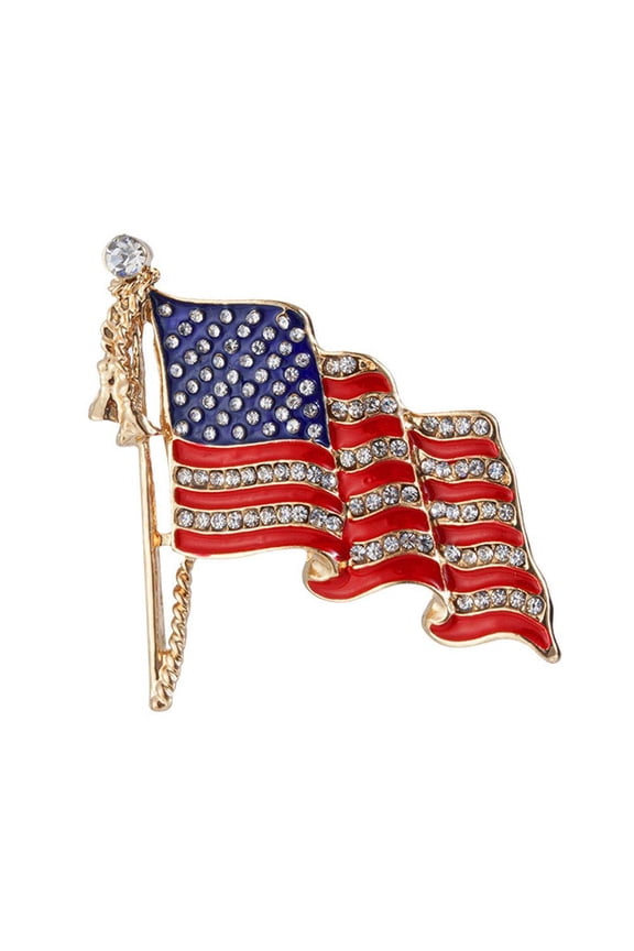 American Flag Pin July 4th Lapel Brooch, Patriotic Metal Badge with Rhinestone Crystal Accent for Independence Day Veterans Uniform Decor