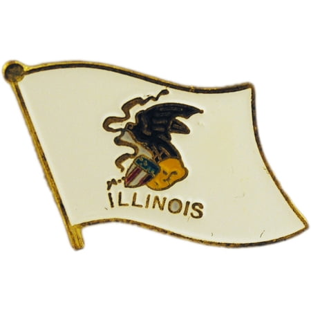 American Flag Pin, US STATES ILLINOIS Flag - Unisex Novelty Patriotic Enamel Lapel Pin - 1"
