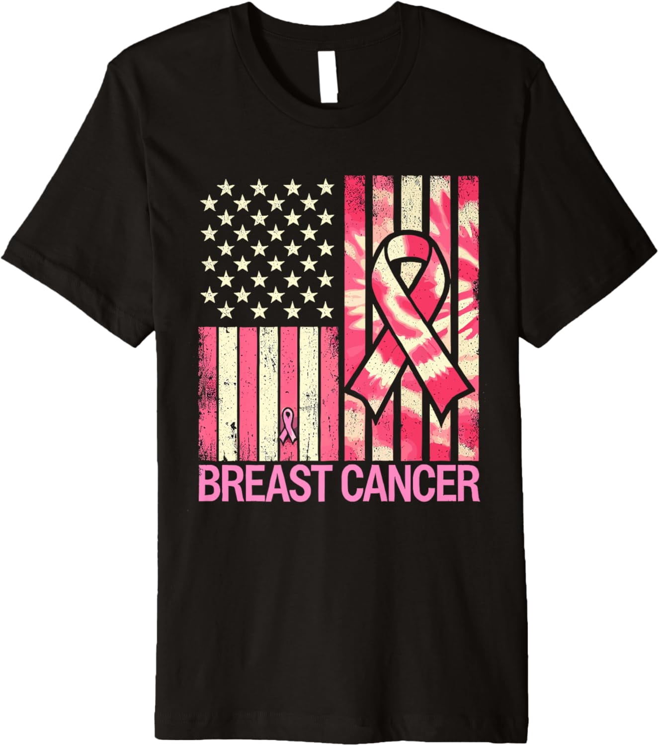 American Flag Pink Ribbon Breast Cancer Awareness Support Premium T ...